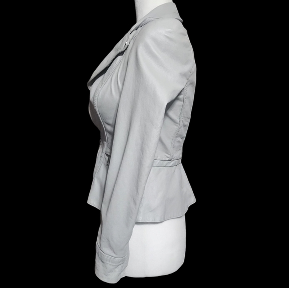 White House Black Market Gray Leather Moto Jacket with Zipper Diamond Detail - Picture 4 of 16